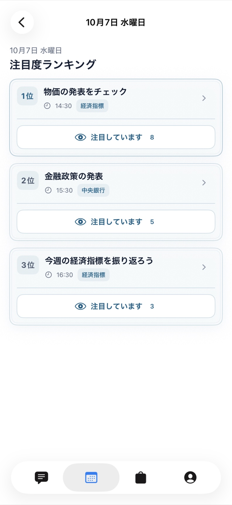 経済イベントの注目度ランキング（App Store提出画像・日本語）